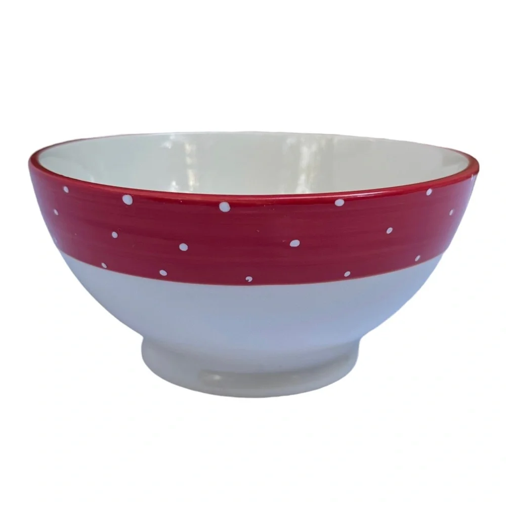 Rae Dunn SNACK Bowl Red White Polka Dot Christmas Valentine’s Day NWT 2017 OG
